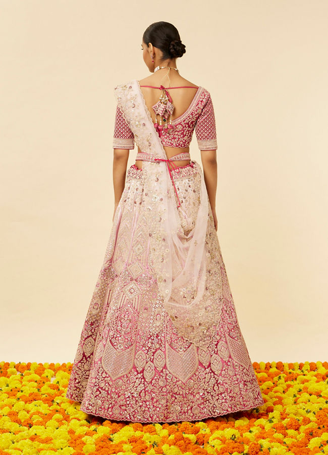 Coral Pink Bel Buti Embroidered Bridal Lehenga image number 5